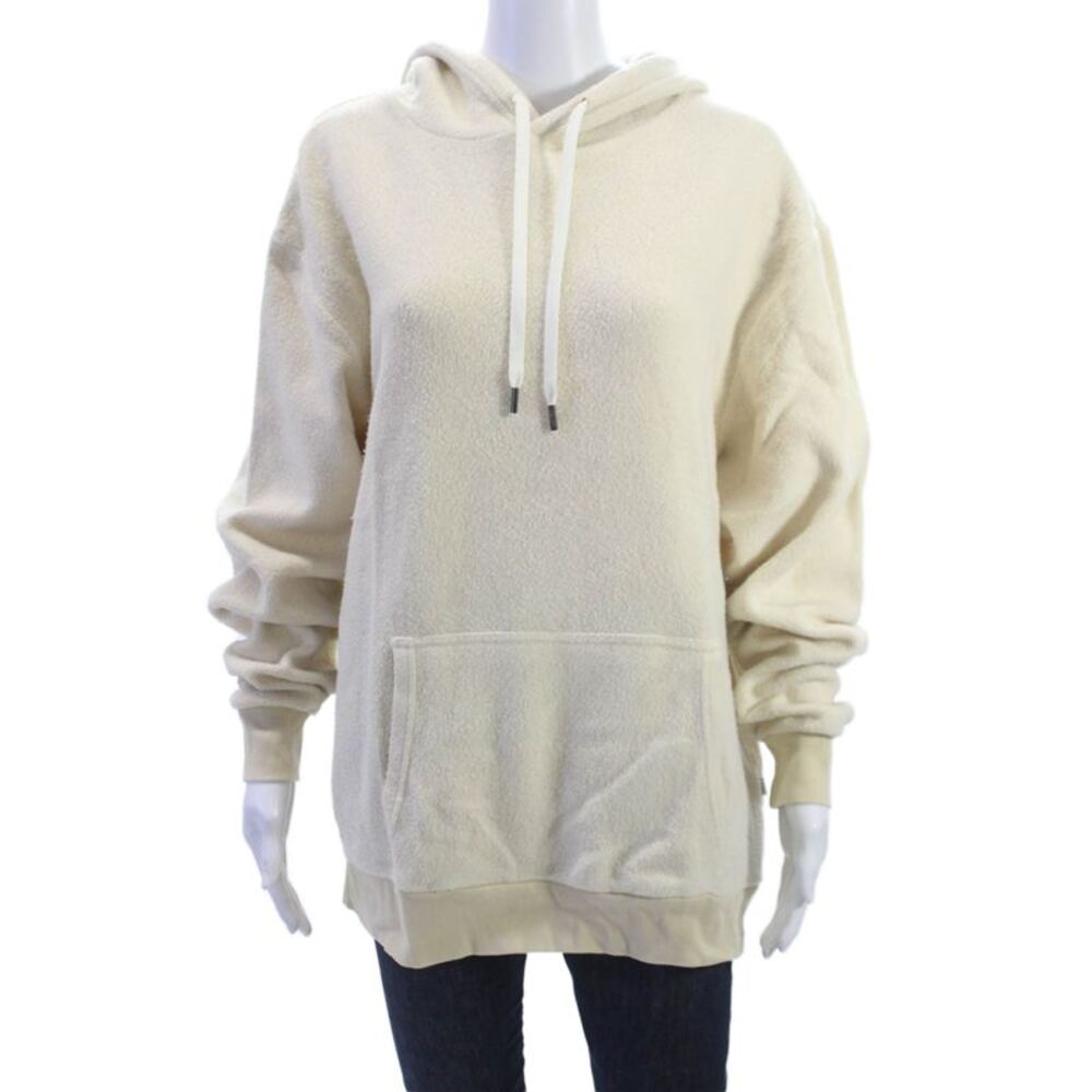 feat Women Pullover Hoodies Beige Drawstring Long Sleeve Size M